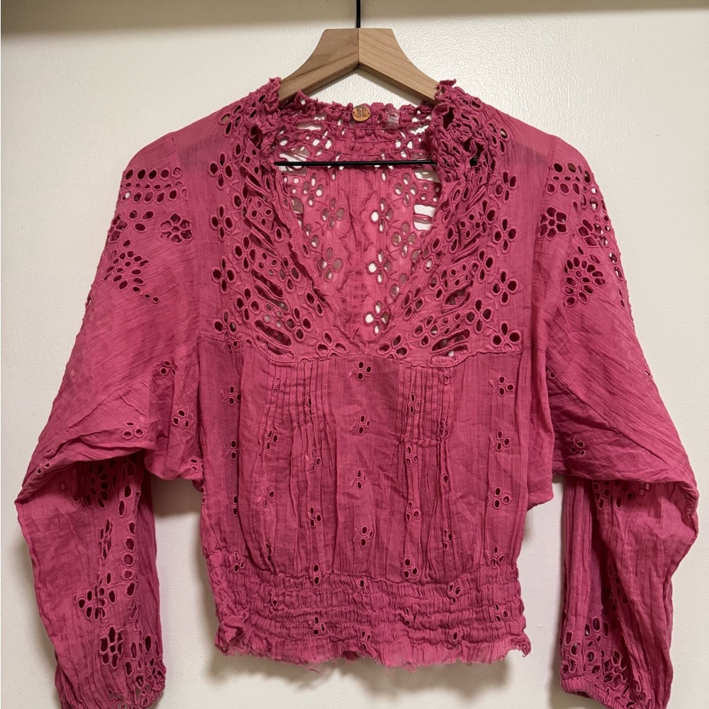 Free People | Elegant Pink Eyelet Women's Top